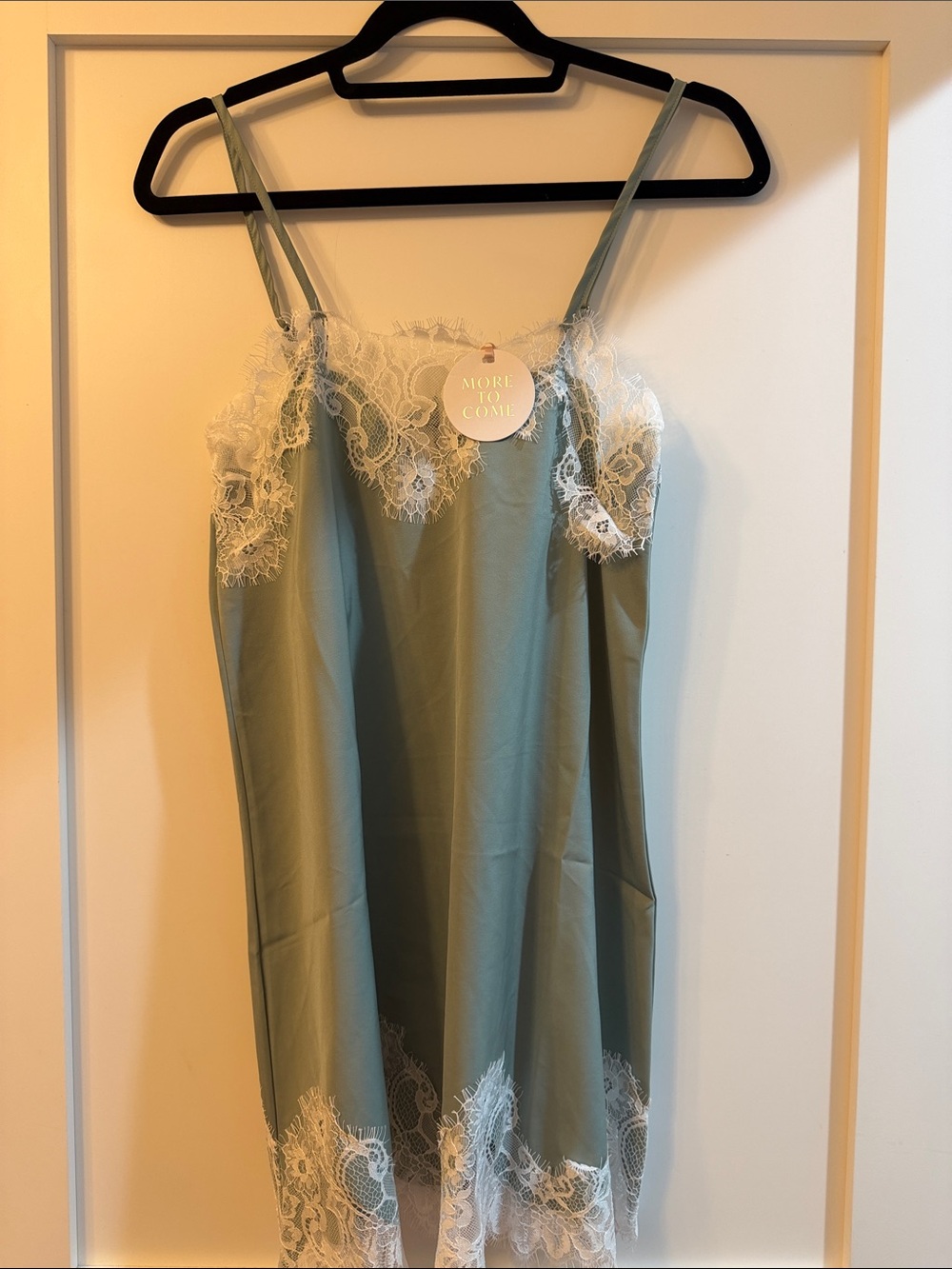 Delicate Lace-Trim Mini Slip Dress in Mint - Picture 3 of 14
